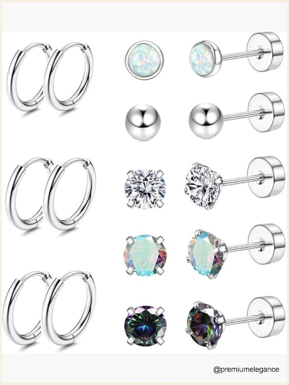 Hypoallergenic Surgical Steel Earrings Set 20G Studs & Hoops for Multiple